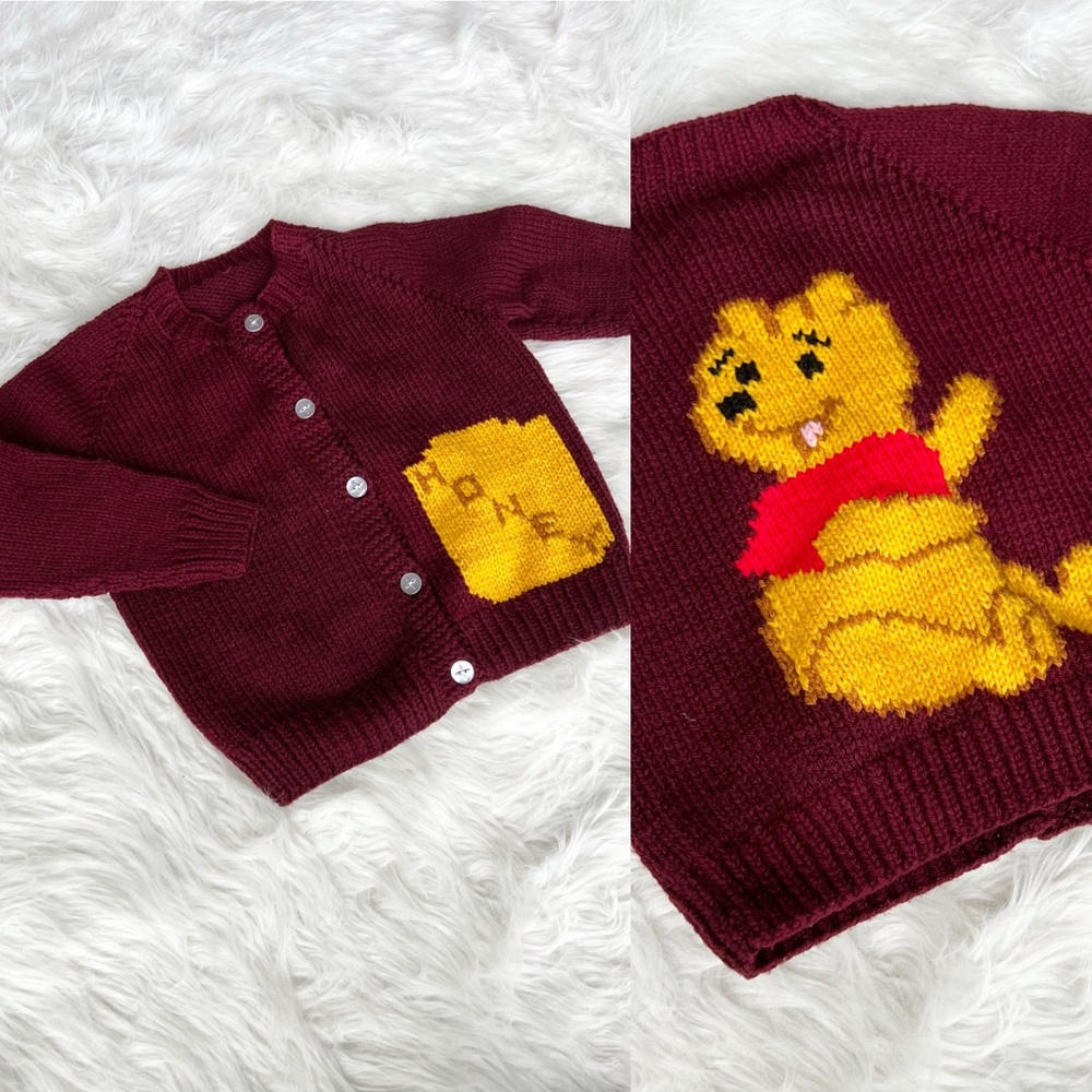 Vintage Handmade Winnie the Pooh Cardigan Sweater 5-6 years old